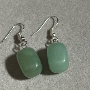 Genuine Green Aventurine Stone Earrings with Sterling Silver Dangle Post Blue